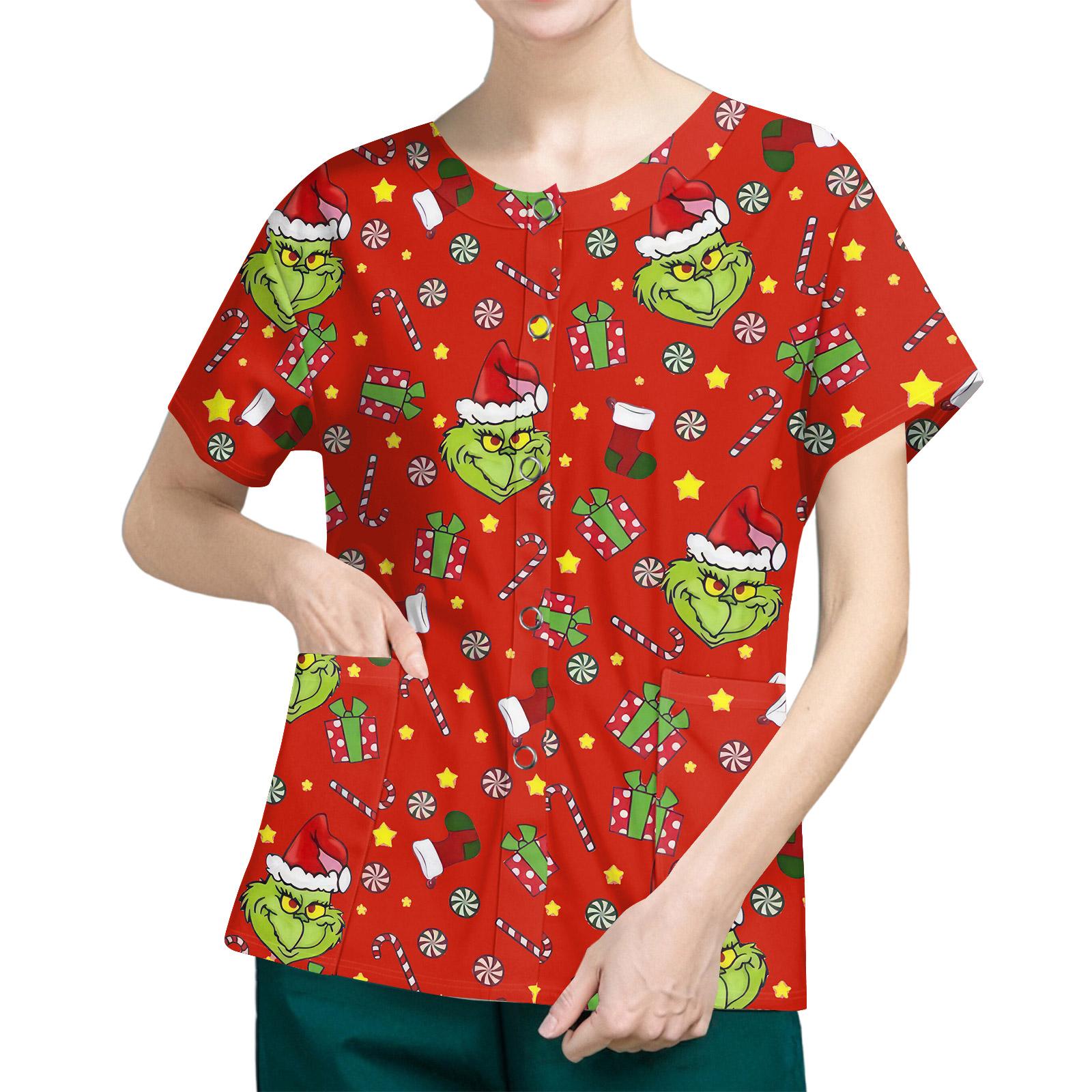 

Женские карманы с короткими рукавами и рисунком, воротник-стойка с рабочим принтом, однобортная защитная одежда, куртка-кардиган, топ L красный