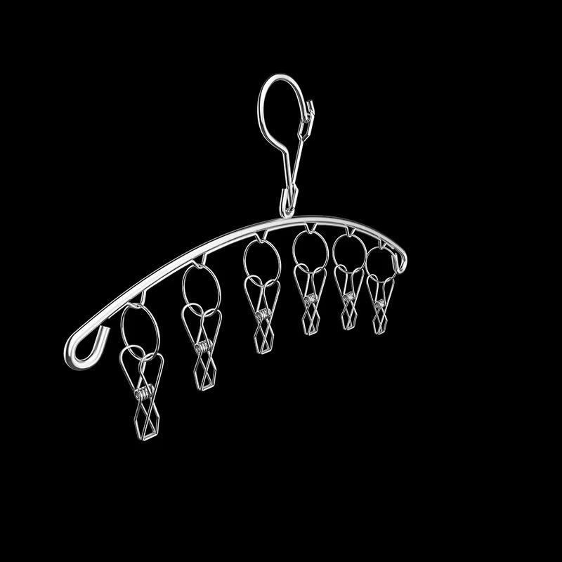 

Linwang Сушилка для носков и одежды из нержавеющей стали, изогнутая, с ветрозащитными прищепками