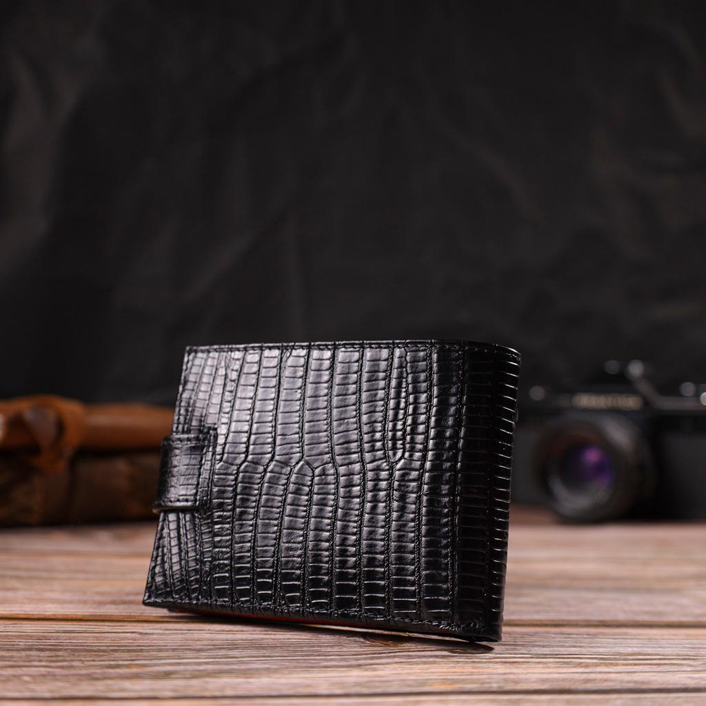 Lacquered Compact Wallet for Men Made of Genuine Textured Leather CANPELLINI 21751 Black