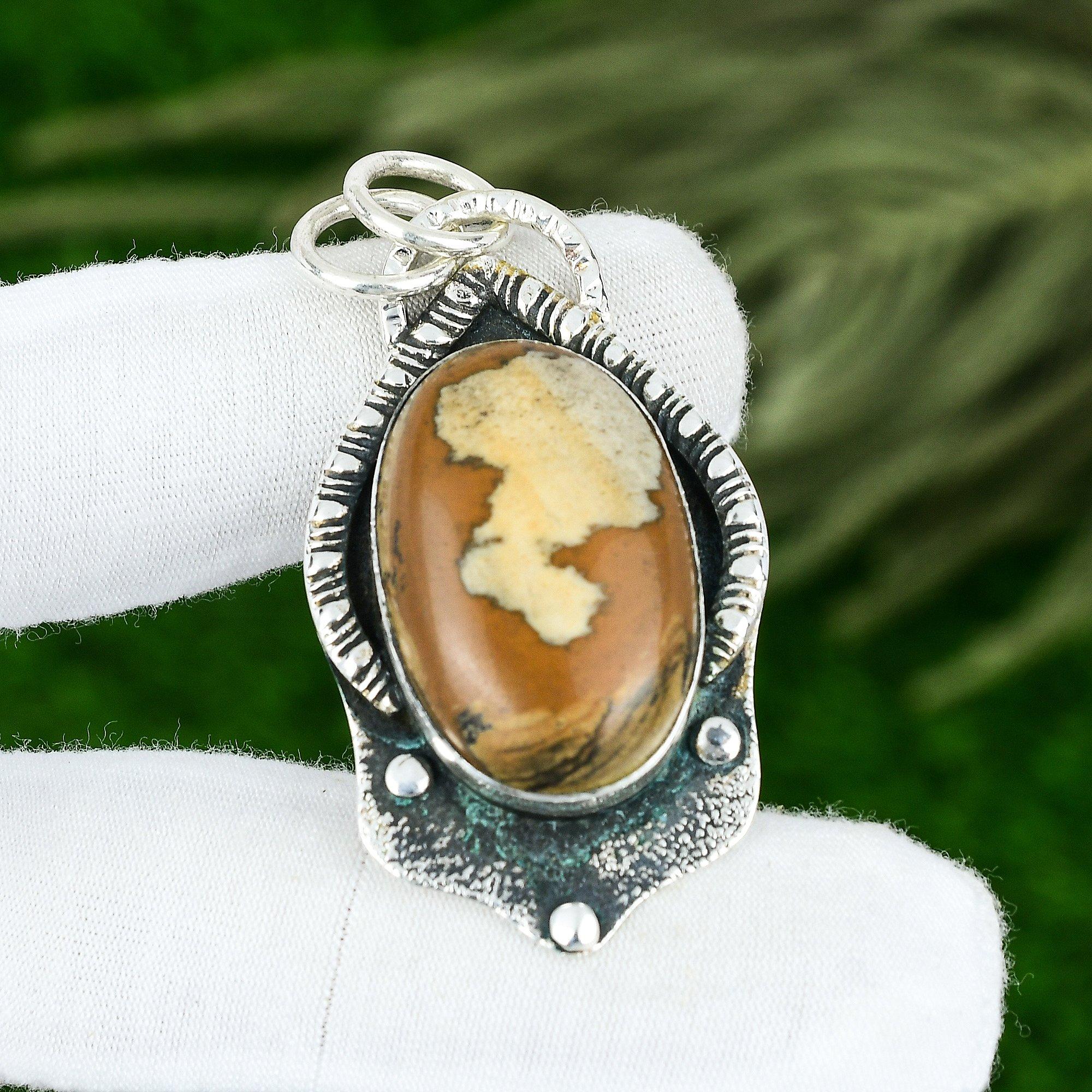 Memorial Day Sale Picture Jasper Stone Bezel Wedding Pendant Jewelry 925 Silver