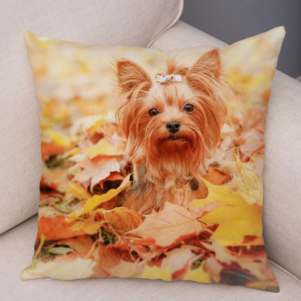 Cute Pet Animal Cushion Cover MINI Yorkshire Dog Polyester Pillowcase Decorative  Print  for Sofa Home Ca