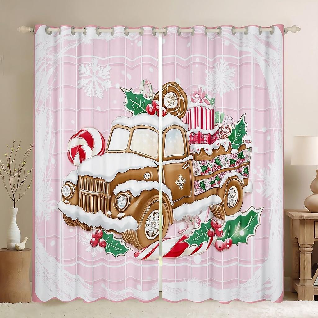 Christmas Gingerbread House Curtain Drapes Xmas Snowflake Window Curtains Kawaii Man Pattern Room Darkening Made Of Polyester