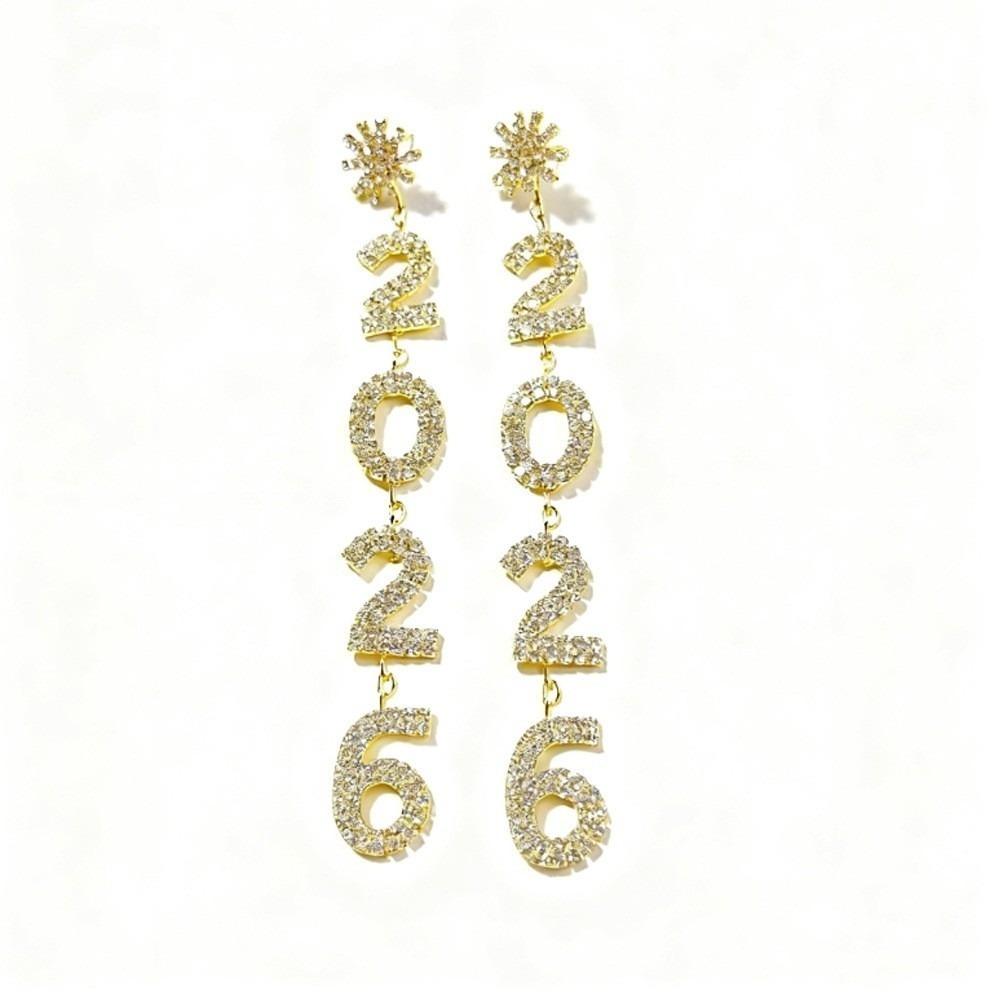 Rhinestone Happy New Year Earrings Jewelry Crystal Party Earrings Pendant 2026 Stud Earrings Girls