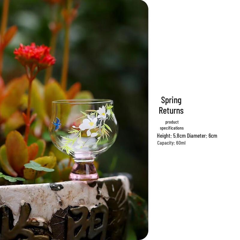 Ailan Huijia WQ Spring Return Hand-Decal Borosilicate Glass Tea Fairness Cup You Man Pin Cup - Peach Pink