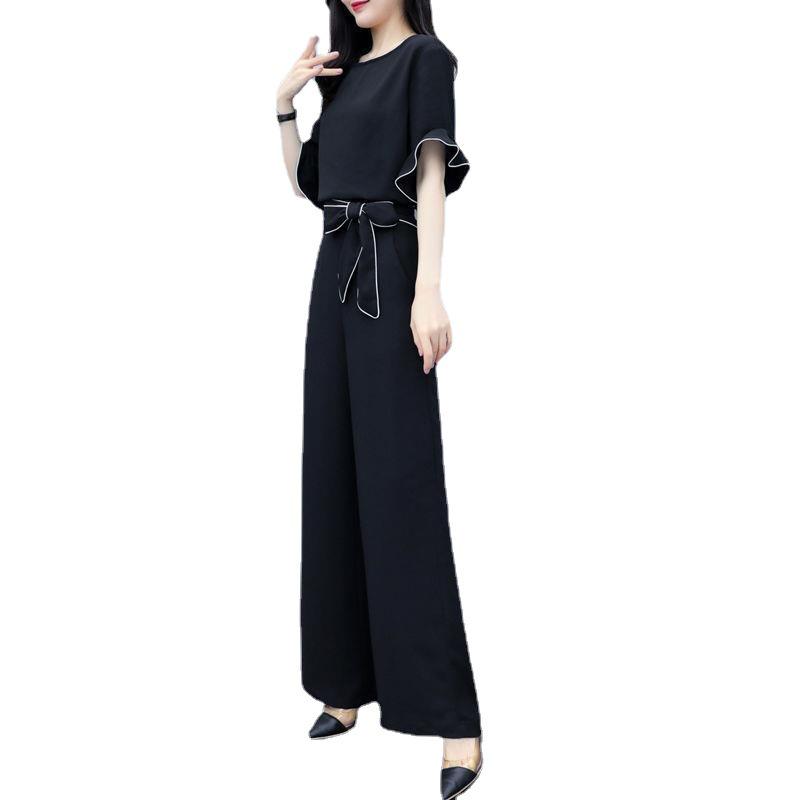 Women's 2023 Summer Wide-Leg Pants Suit: High-Waisted, Slimming, Fashionable Yujie Casual Two-Piece Set
