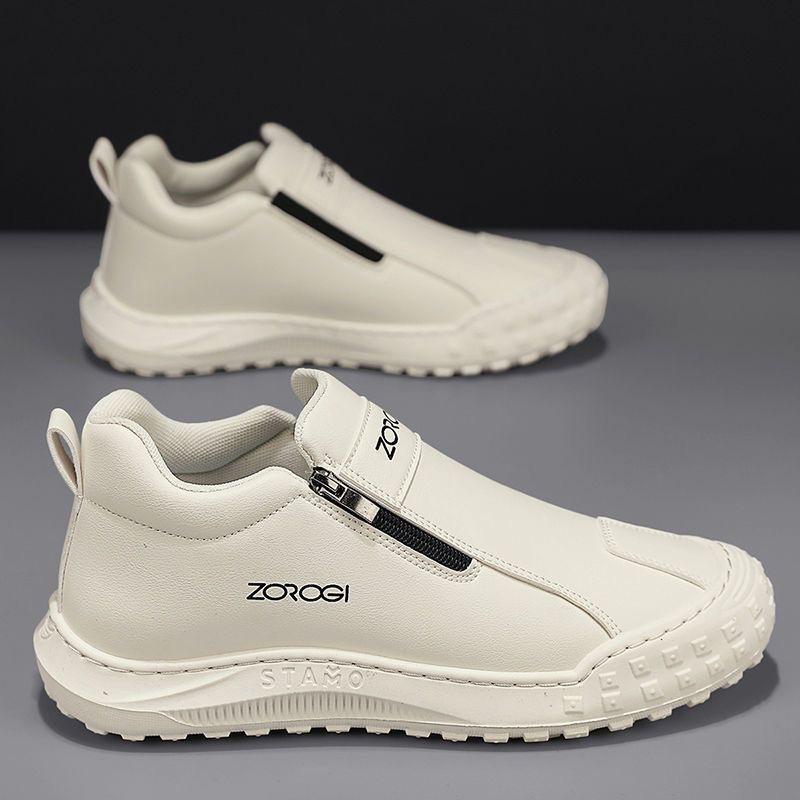 2025 Men's Zipper Chelsea Slip-On Sneakers Breathable Boots White Skate Shoes Non-Slip Durable Casual Athletic Footwear for Men