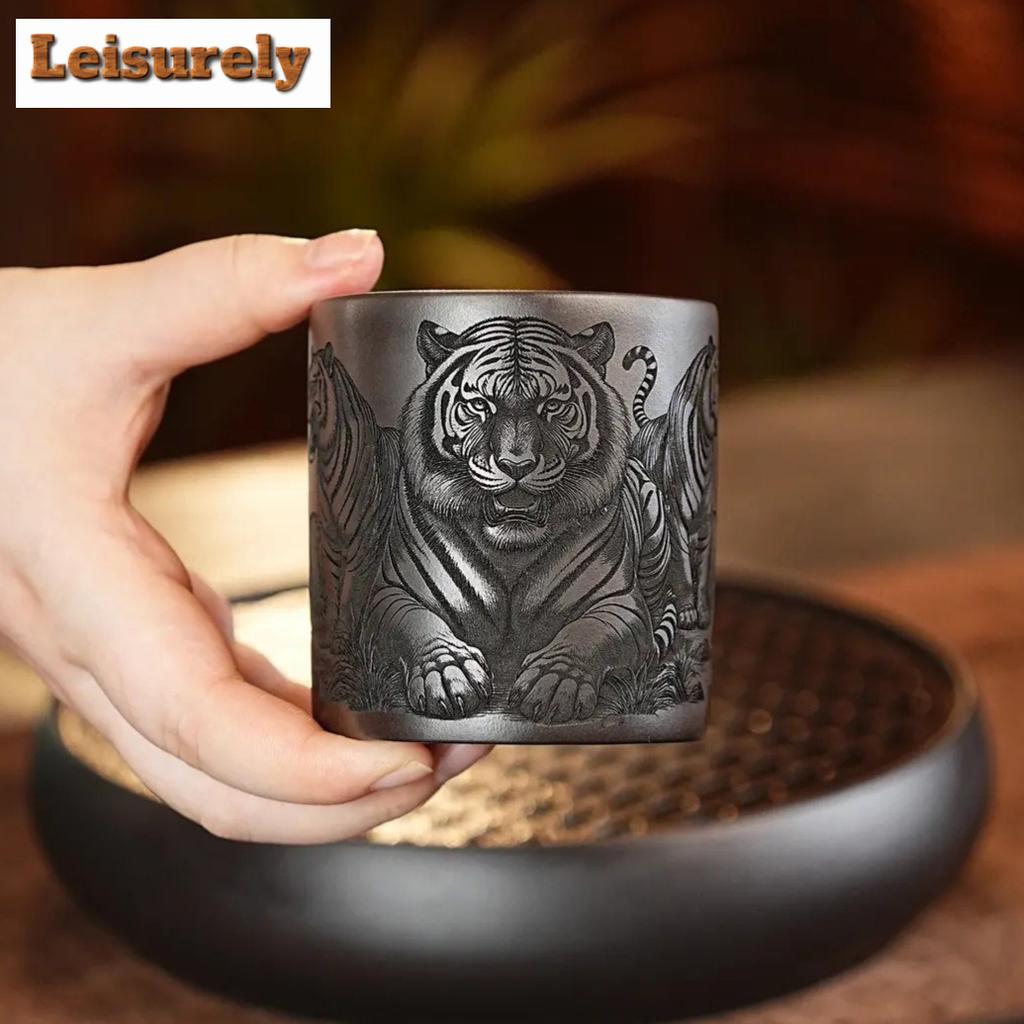 200ml Yixing Zisha Five Tigers Pattern Teacup Retro Tea Bowl Set Of Cups Tea-tasting Meditation Cup Chazhan Master Cup Tableware