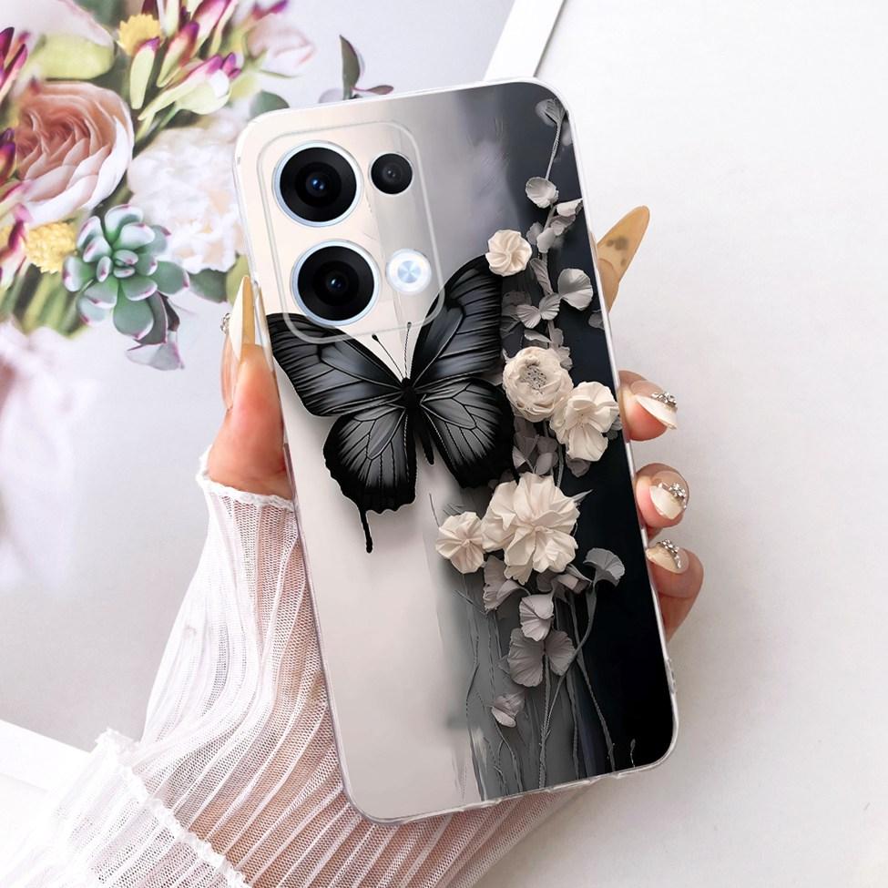 Transparent For Oppo Reno13 Case CPH2689 Cute Cat Fashion Butterfly Funny Painted Casing For Oppo Reno 13 PKM110 Cover