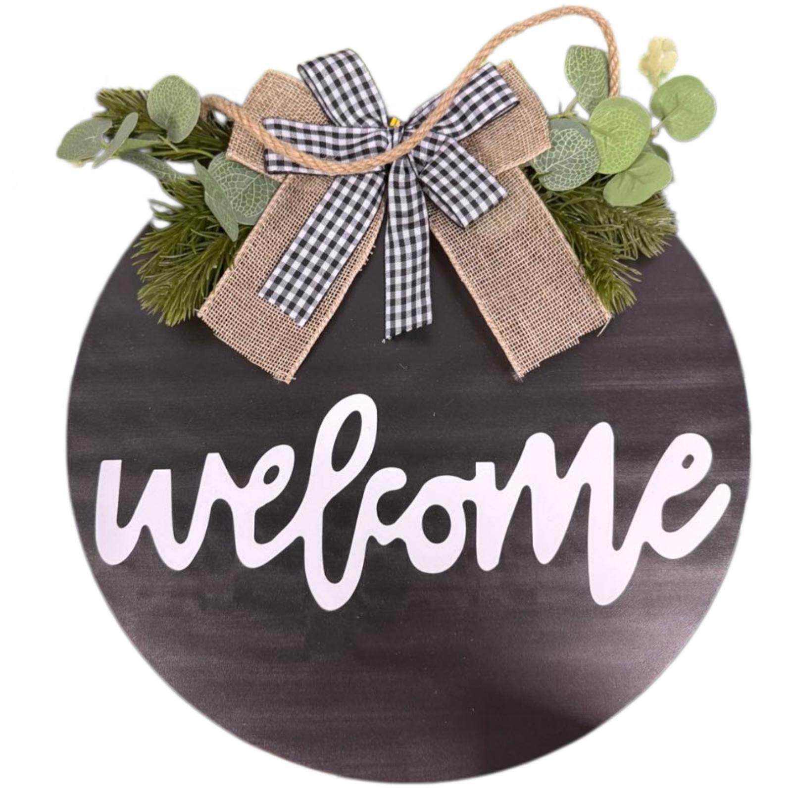 

Welcome Sign For Front Door, Front Door Decor, Countries Farmhouses Porch With Bow Beads For Home Decoration,Black