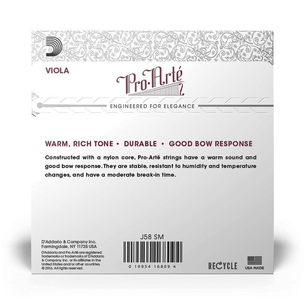 Viola Strings Short Scale J58 Medium Tension D'Addario Pro-Arte Set, SM,