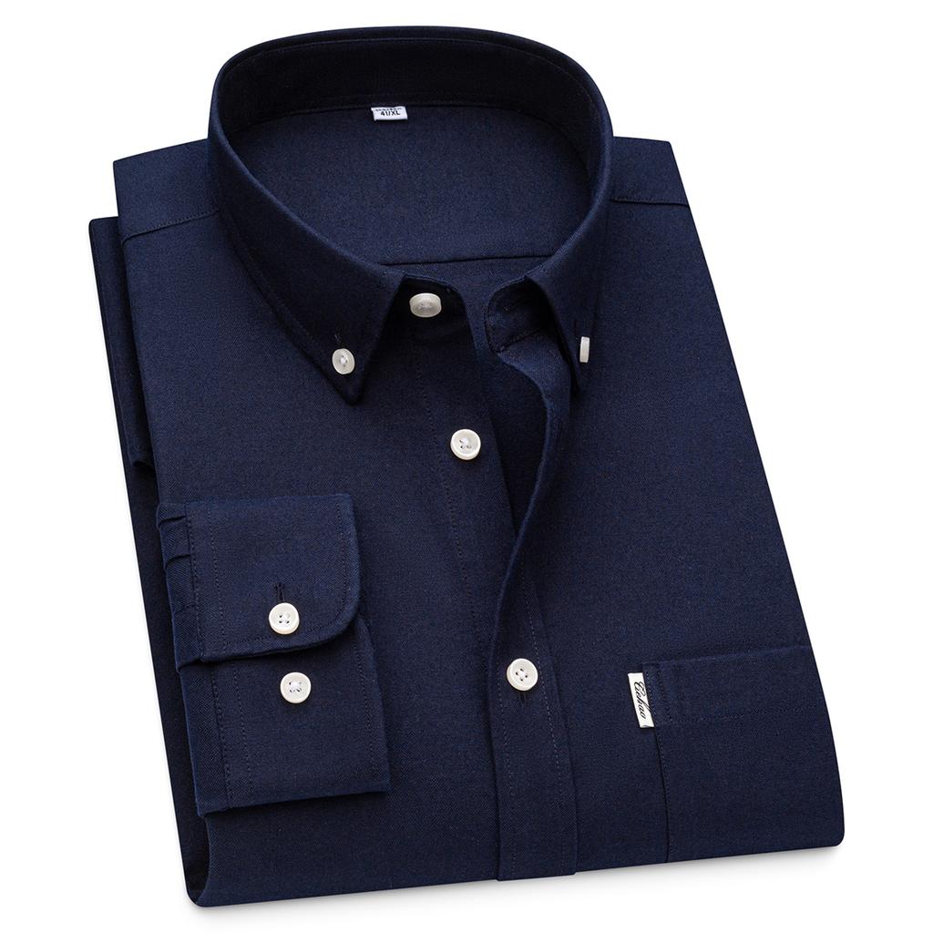 Men's Hard-wearing Comfortable 100% Cotton Long Sleeve Dress Shirt with Pocket, Spring Autumn Casual Oxford Button-Down Shirts