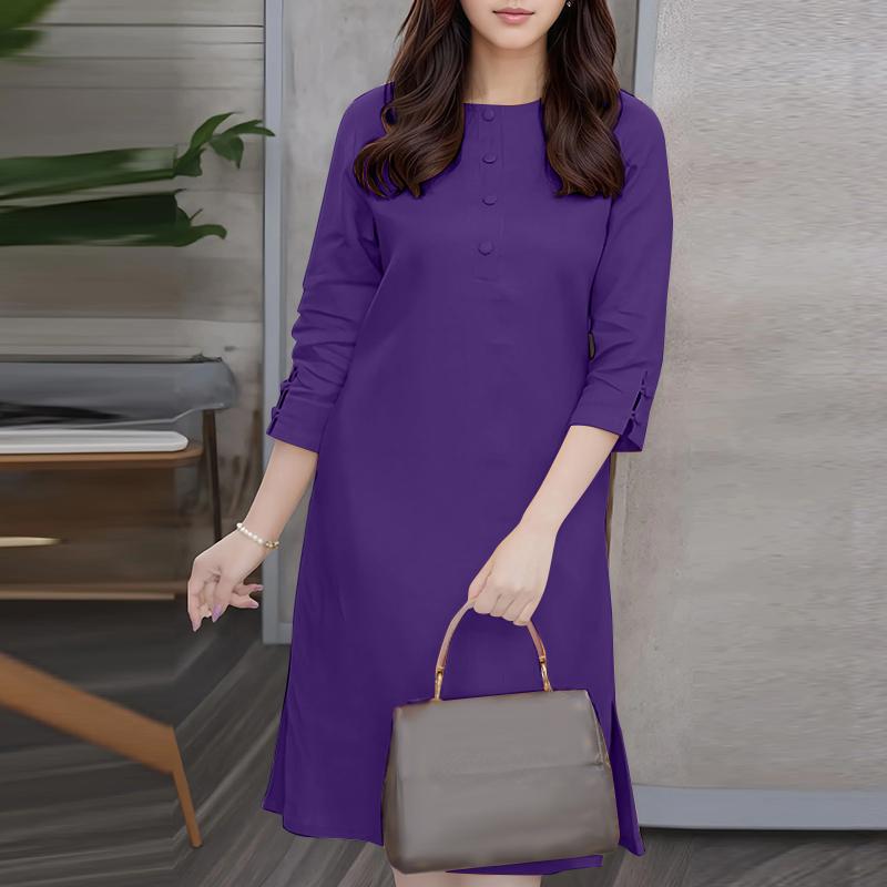 

ZANZEA Женское повседневное платье с круглым вырезом, однотонное, с рукавом 3/4, свободного прямого кроя 5XL фиолетовый