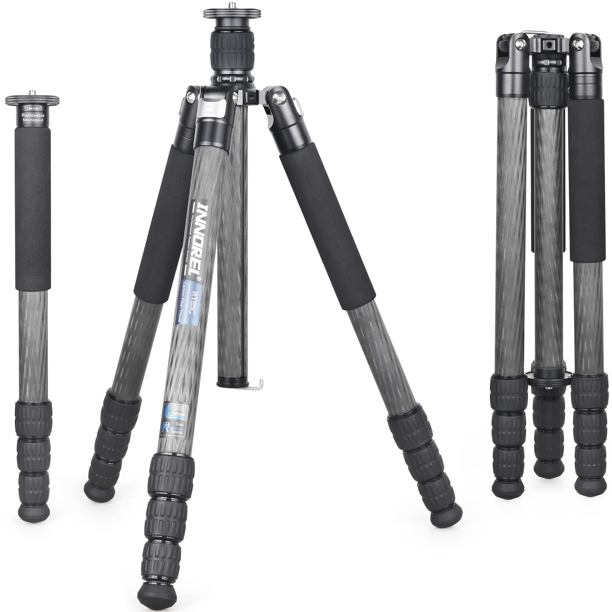 

INNOREL RT85C Carbon Fiber 25kg Weight Adjustable 32mm Pipe Ideal for Sports Mountain Outdoor Bird Tripod Bag Included Tripod Tripod, 173cm,