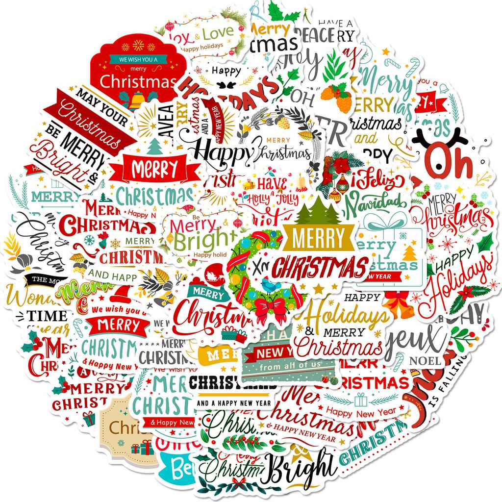 50 Christmas Phrase Stickers New Product Creative Gift Bag Gift Box Birthday Tag Party Christmas Stickers