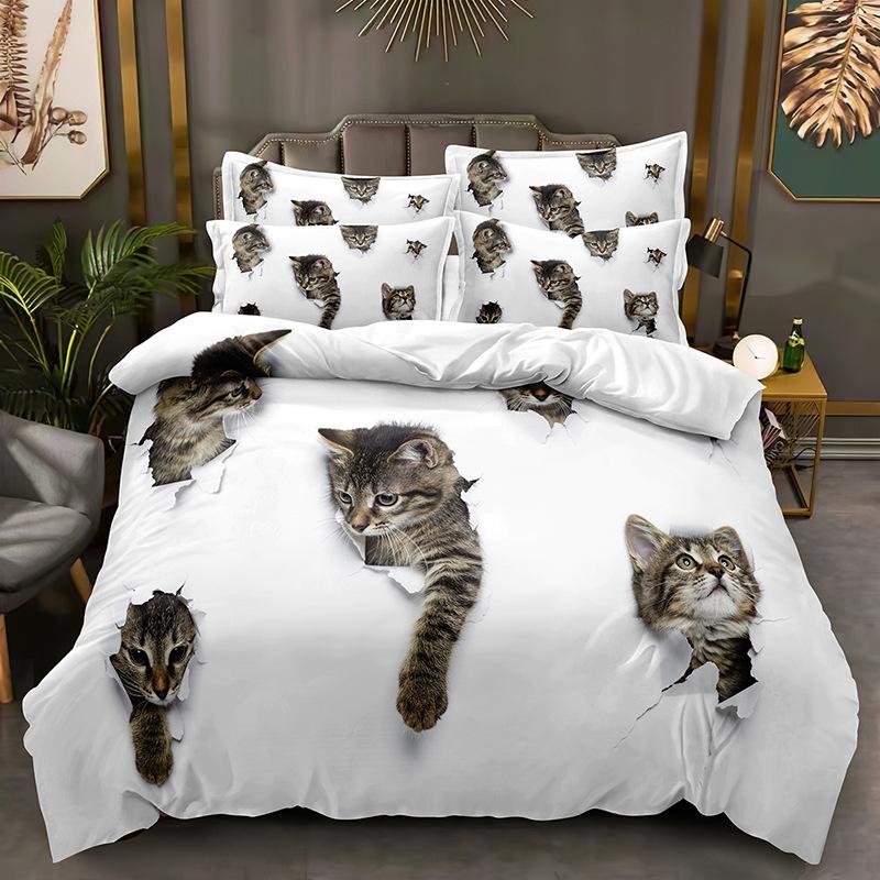 Parure de lit 3D pour chat et chien, housse de couette en duvet pour animaux de compagnie, taie d'oreiller 2/3 pièces, housse de luxe pour lit double ou king size