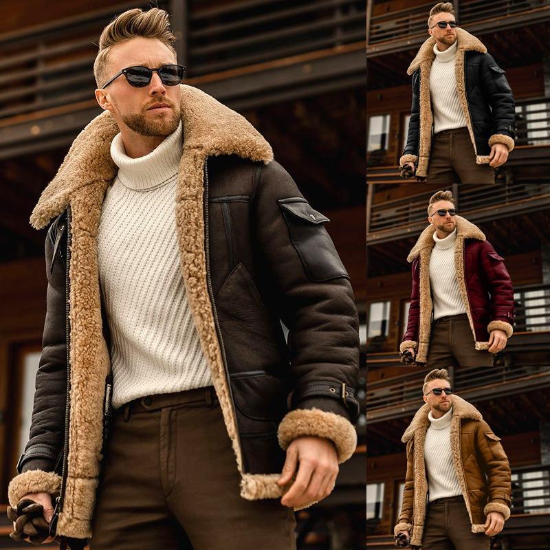 

Men’s Faux Shearling Lined Leather Jacket 5XL