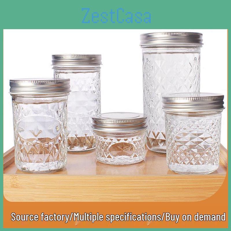 Storage Airtight Jar Glass Diamond For Jam And Yogurt