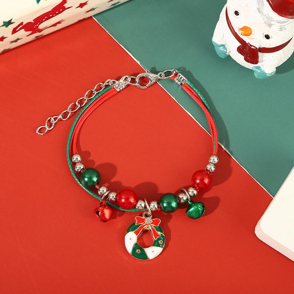 Hand-Woven Christmas Reindeer & Santa Claus Adjustable Bracelet with Snowflake & Bell Charms
