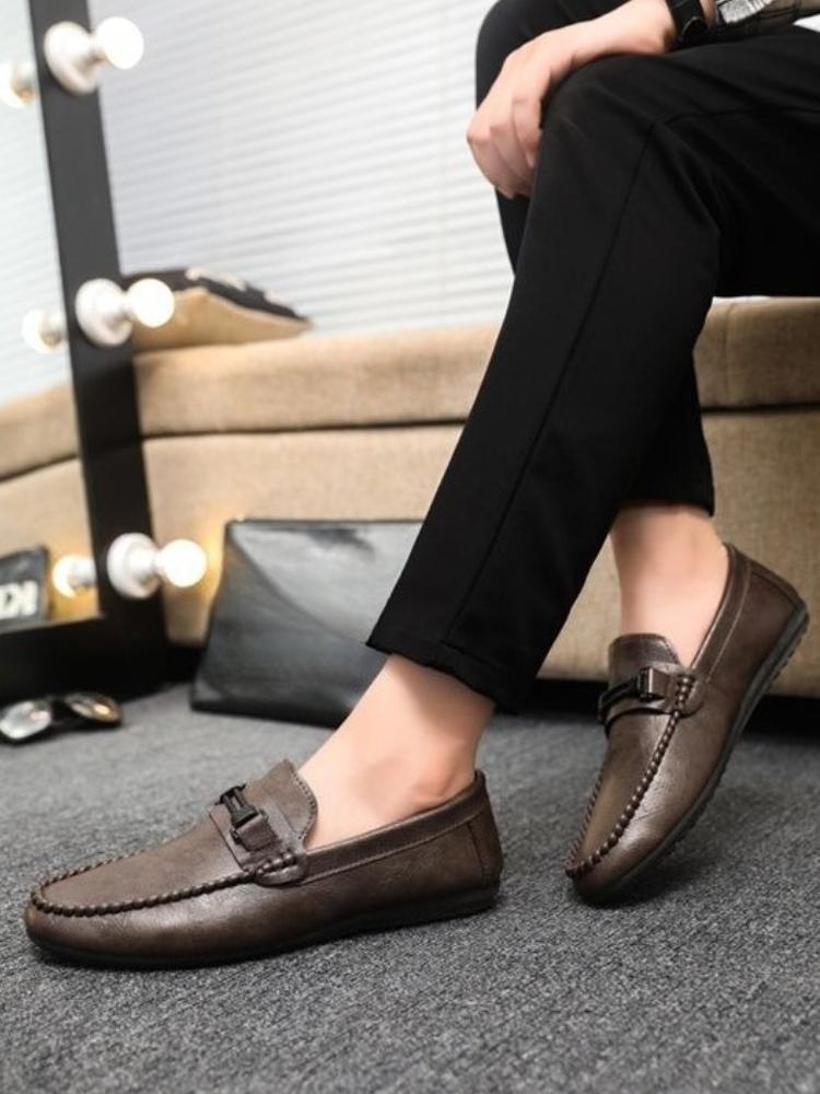Flat Slip-on Round Toe Male Casual Shoe Elegant Low Price Designer Sale Classic Original Adults Fashion 2025 Men's Leather Shoes