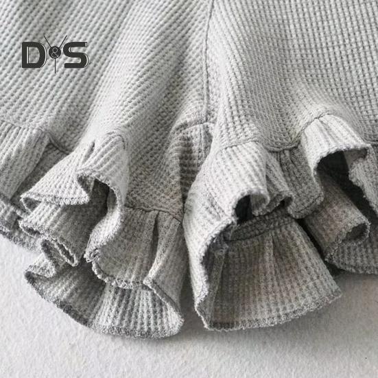 Dámské vaflové pletené šortky se stahovací šňůrkou, elastický pas, volánkové šortky, široké nohavice, splývavé šortky, ležérní letní outfit