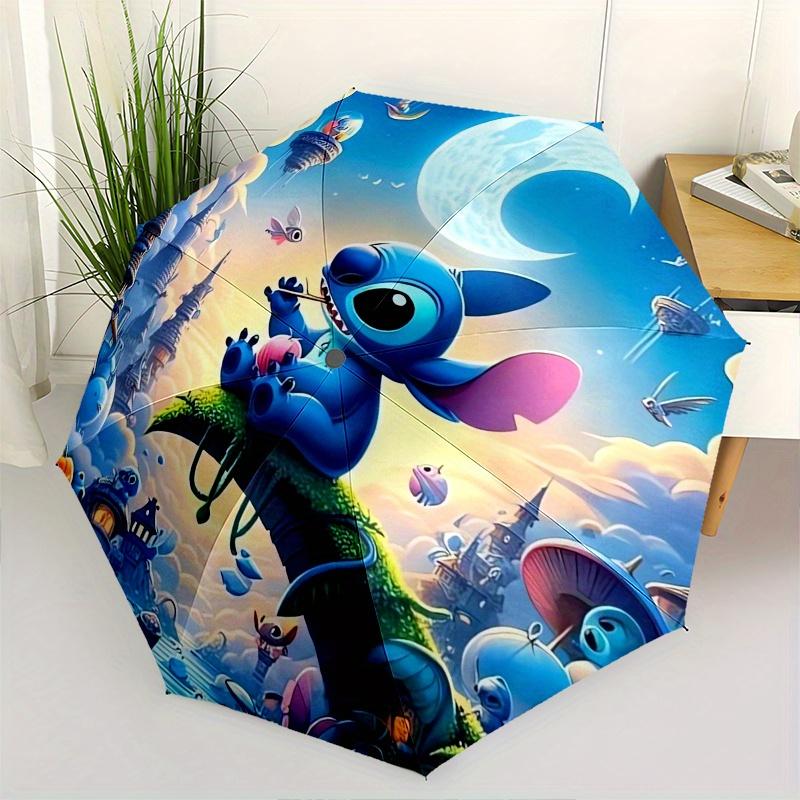 

Stitch,Fantasy Village Fully automatic themed umbrella 8 ribs durable iron frame, tri fold compact design, perfect as a gift, travel umbre