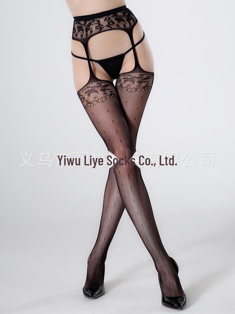 Anti-Snag Open Crotch Black Fishnet Sexy Jacquard Stockings