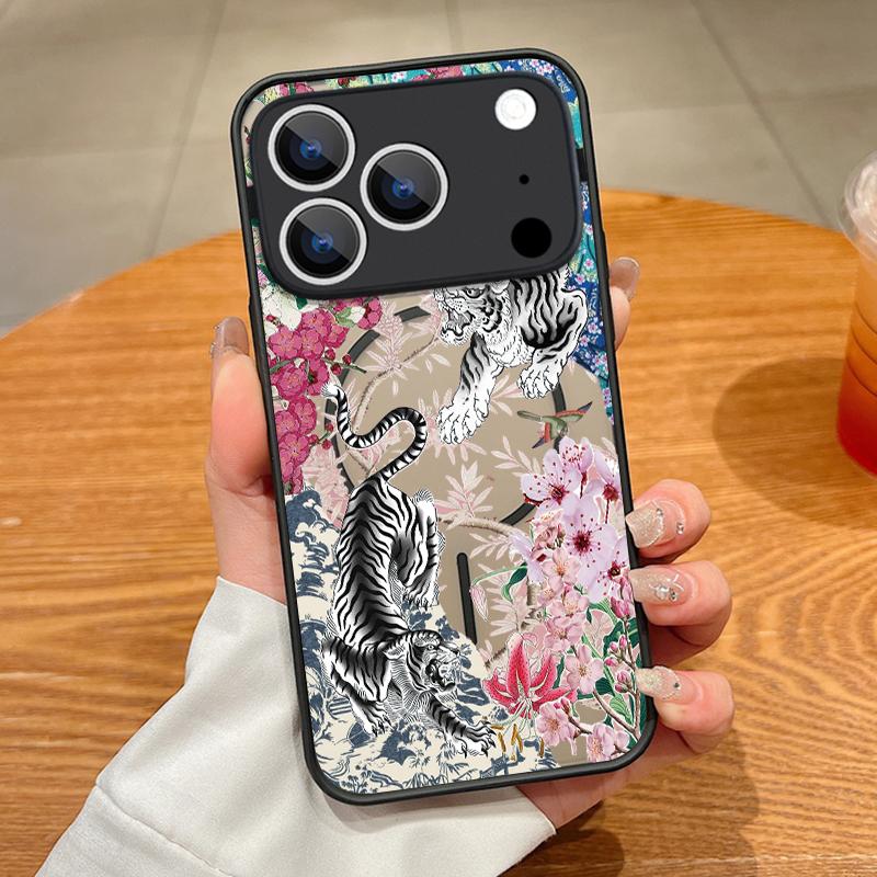 Retro Flowers Black Rose Print Case For iPhone 17 18 Pro Max Magnetic For Magsafe Slim Hybrid Matte Cover For iPhone 16 15 14 13 Pro Max 17E