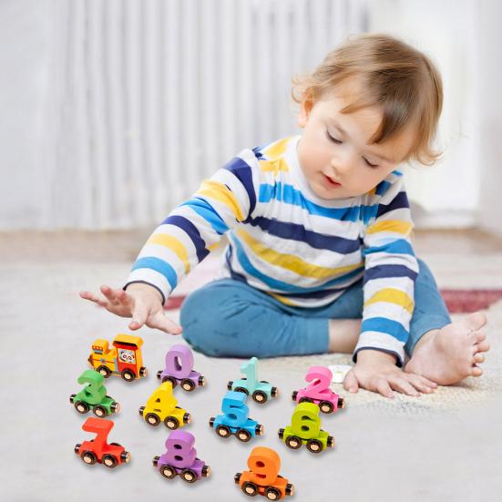 Kids Wooden Magnetic Train Toy Number Animal Vehicle Dinosaur Fruit Vegetable Preschool Learning Toddlers Educational Locomotive Carriages Toy