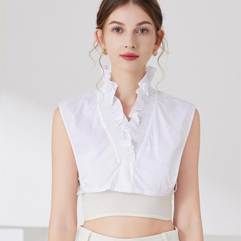 Womens Half Shirt Detachable Collar for Sweater Fungus Edge Cotton Deep V-neck Blouse Shirt Fake Collar Decorative