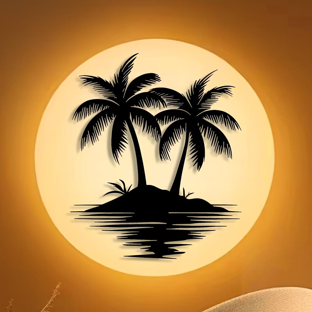 Tropical Beach Metal Wall Art Palm Tree Silhouette Iron Decor Coastal Living Room Bedroom Housewarming Gift