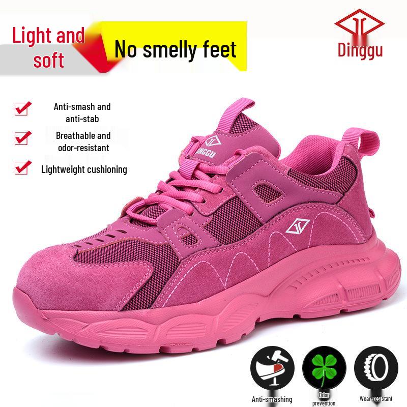 Men s Summer Flyknit Steel Toe Safety Shoes: Anti-Smash, Anti-Pierce, Breathable, Lightweight Work Footwear Pink; 39