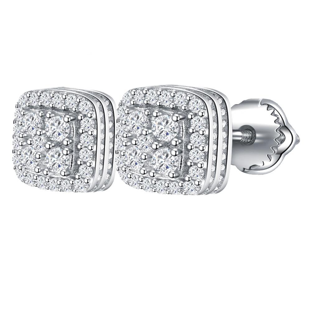 

Серьги-пусеты с квадратным гало из настоящего муассанита, серебро 925 пробы, хип-хоп, мужские, женские, с бриллиантовой россыпью белый