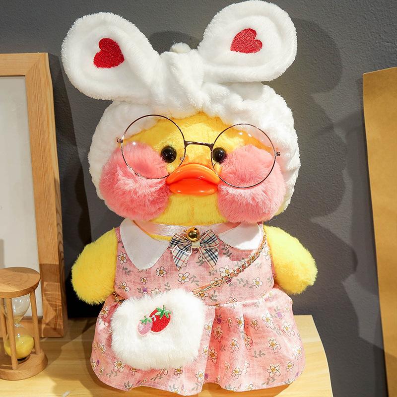 30CM Cafe Duck 30cm Little Yellow Duck Cute Pillow Plush Toy Stuffed Doll Wearing Glasses and Clothes Cartoon Cute Toy