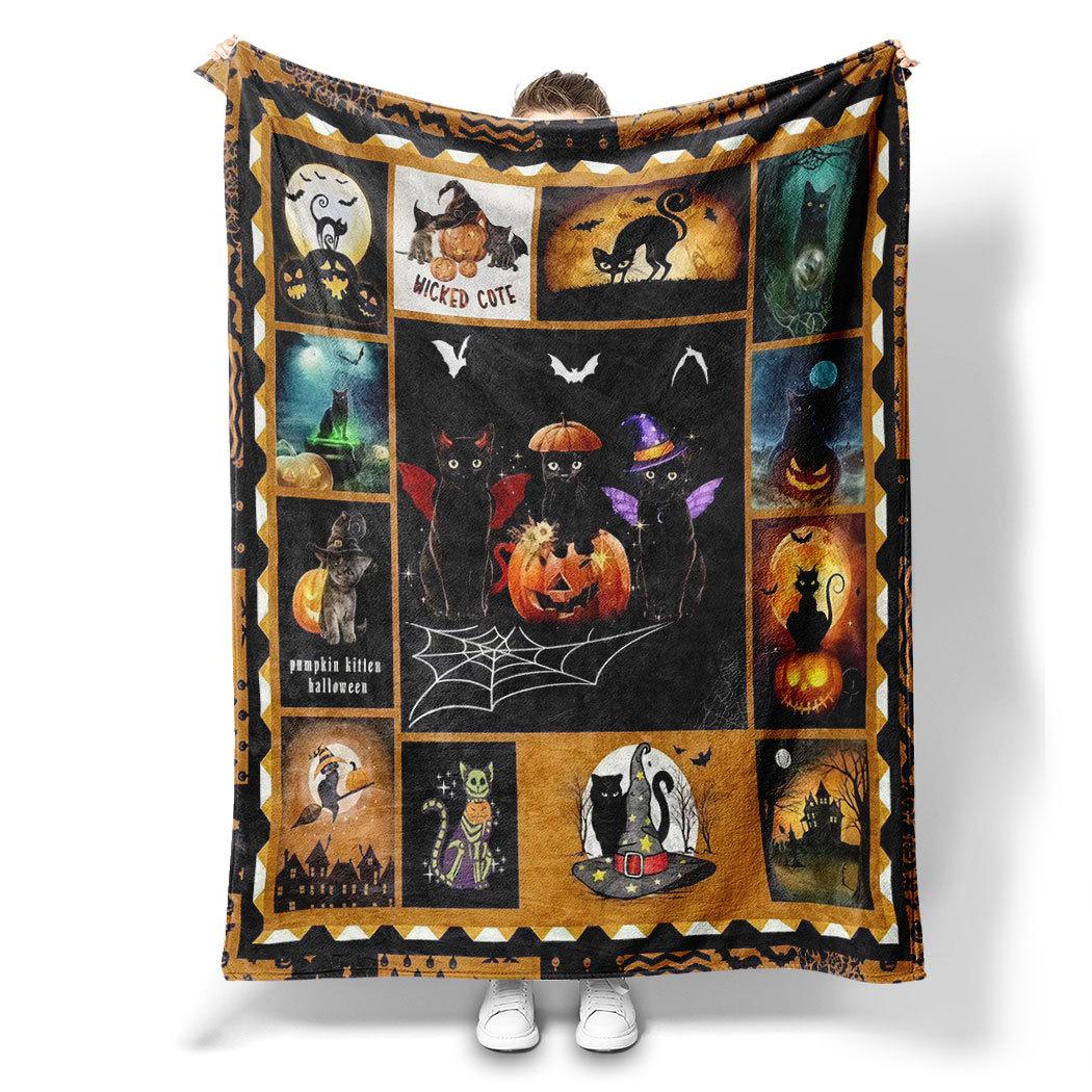 

Halloween Cat Puzzle Printed Blanket for Sofa Bed Travel Camping Living Room Office Conditioning Blanket for All Seasons Gifts 75x90cm