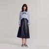 ELLE French Design Pleated Midi Skirt Solid Color Vintage Style Leather Long Skirt Women skirts Dark-Blue ER40050