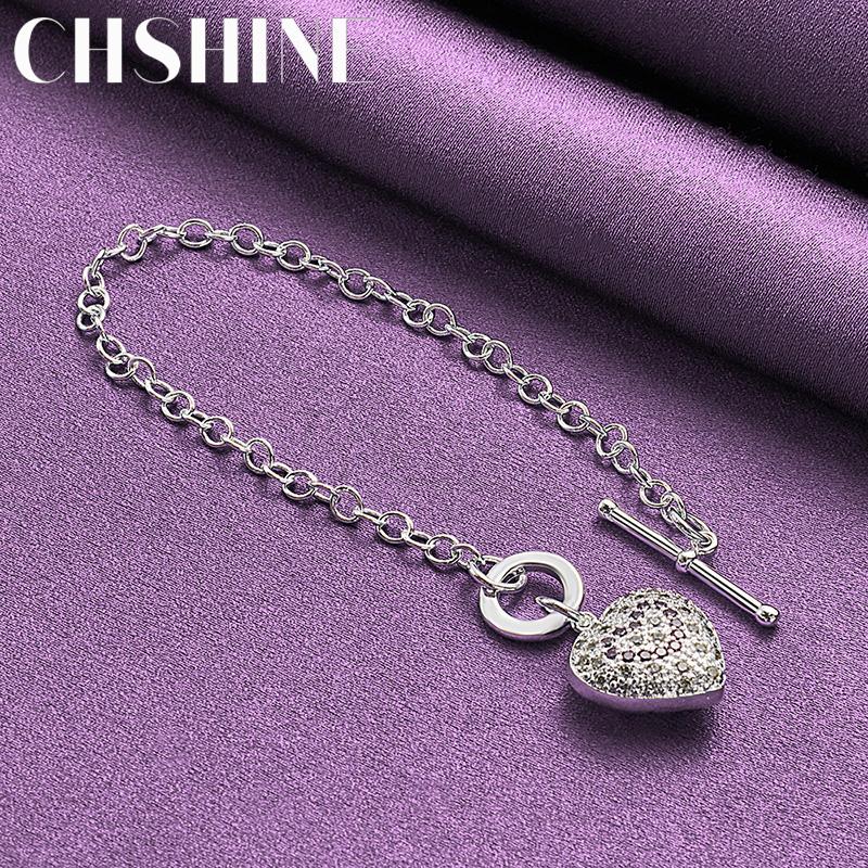 CHSHINE Bracelet Charm Cœur Cristal Argent Sterling 925 Pour Femmes Mode Bijoux de Haute Qualité