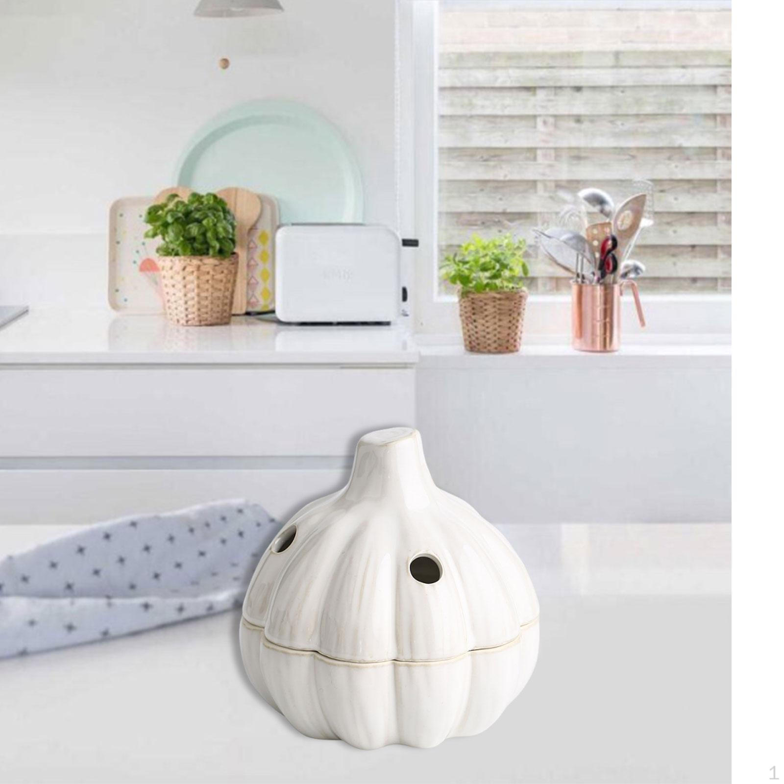 Garlic Keeper Storage Container White Countertop Ornament Ceramic Premium Ingredient Compact