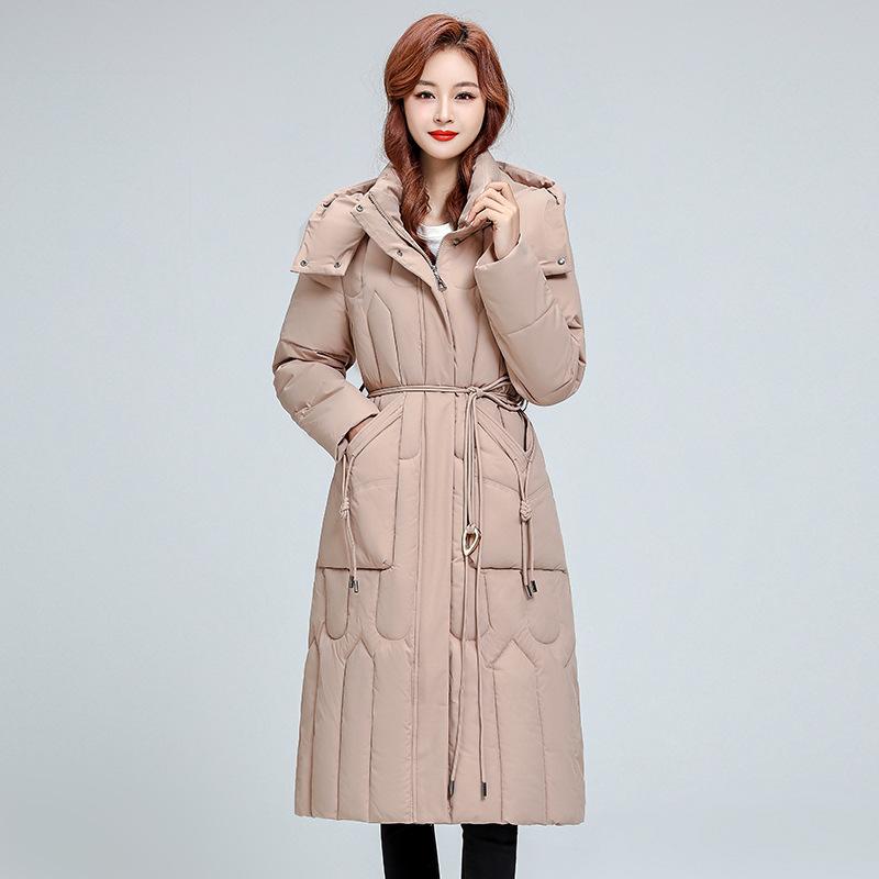 

Зимняя хлопковая одежда длиной до колена для женщин 2025 новая свободная длинная подчеркивающая фигуру большого размера хлопковая куртка модное толстое пальто 5XL хаки