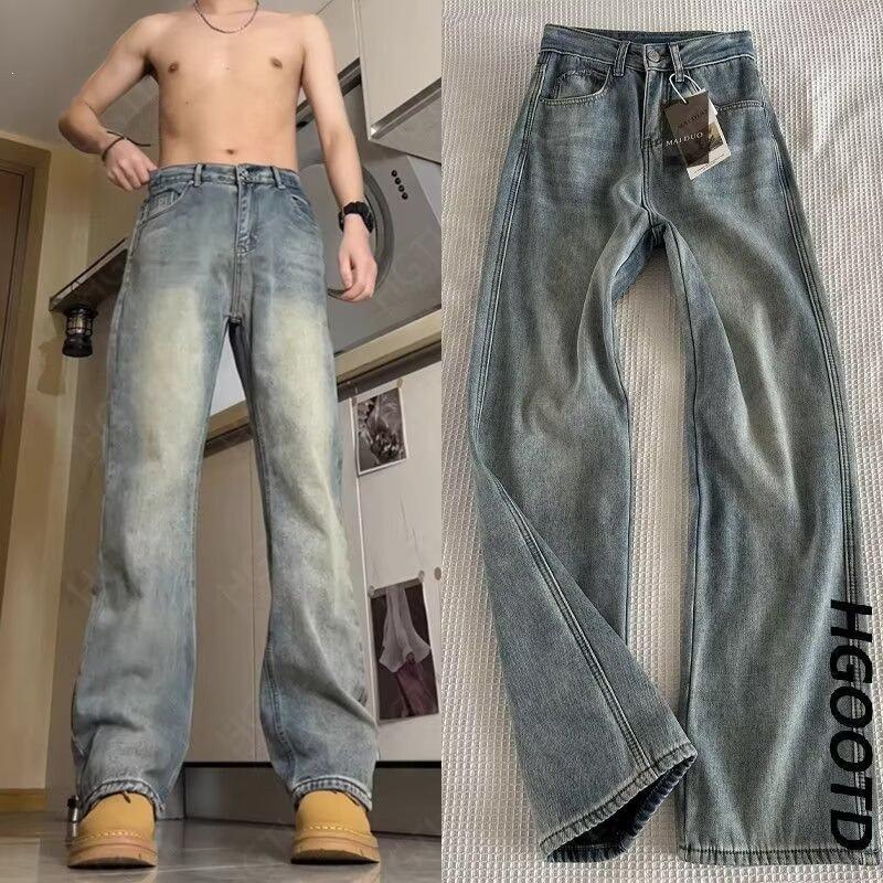 American retro high street jeans men's spring and autumn new vintage vintage loose and thin flared pants