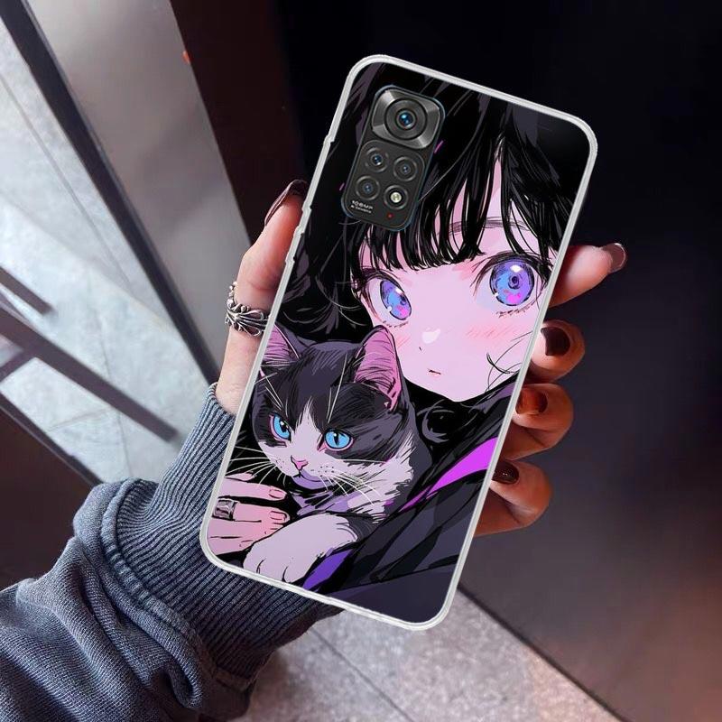 Cute Anime Ins Girls Animal Cat Phone Case For Xiaomi Redmi Note 10 11 12 13 14 15 Pro Plus 11S 12S 14S 11T 11E 10S Soft TPU Bac