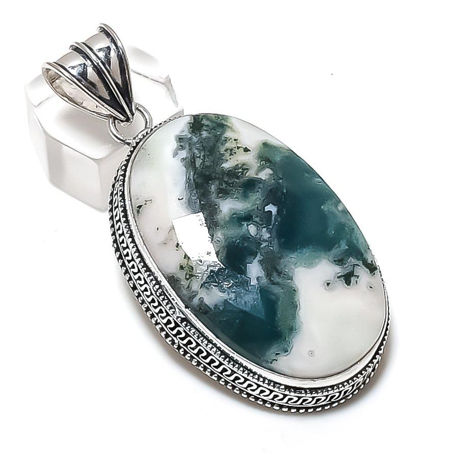 Tree Agate Gemstone Handmade 925 Sterling Silver Jewelry Pendant 2.48" T7L05