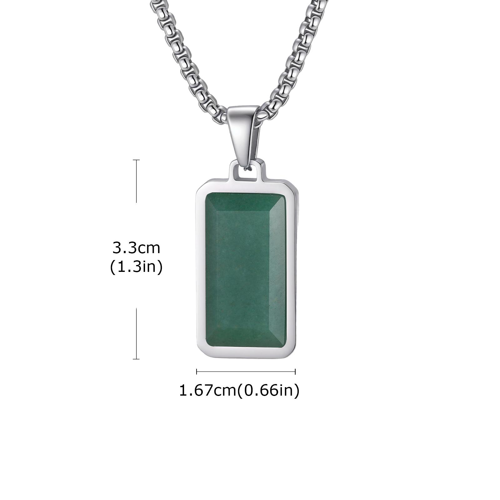 

Trendy Green Natural Stone Necklace for Men Boys, Geometric Square Aventurine Pendant, Simple Fashion Jewelry Gifts for Him 50cm