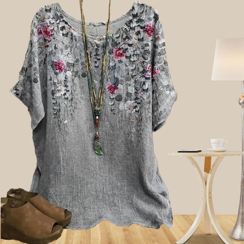 

Женская универсальная повседневная свободная весенняя рубашка, женские топы с коротким рукавом и цветочным принтом 8XL серый