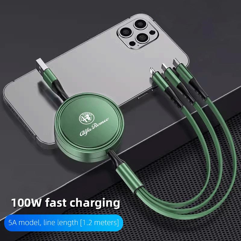 3 In 1 Retractable Data USB Cable Phone Charging Cable For Alfa Romeo Giulia Stelvio Giulietta 156 159 147 Mito Tonale BreraTM6