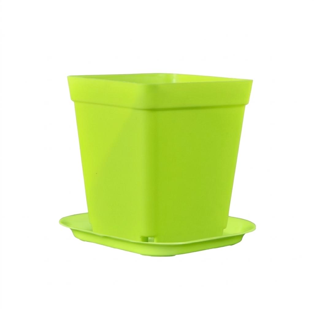 Mini Square Plastic Pots For Succulent Plants Thickened Material With Drainage Holes Multiple Colors Pot with Tray_Green