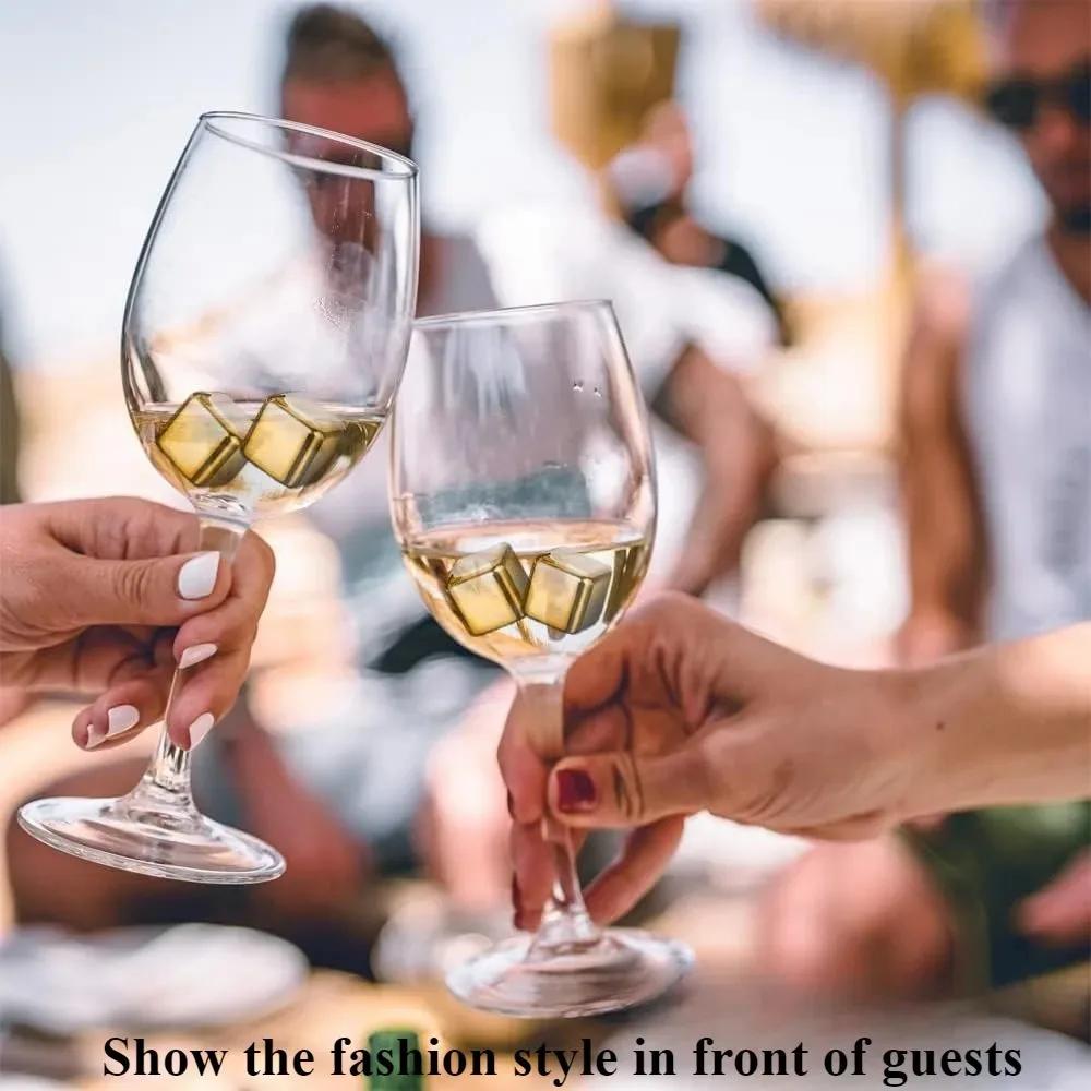 8PCS Quick Freeze Whiskey Stones Reusable Stainless Steel Ice Cubes for Vodka Wine Beer Juice Whisky Rock Cooler Chiller Tools