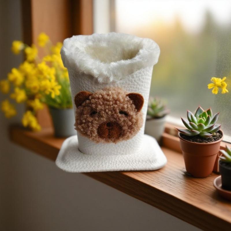 

1 шт. Плюшевый чехол для очков - Милый животный дизайн из искусственной кожи, Защищает очки/ручки, Идеально подходит для стола, прикроватной тумбочки и кукольного домика коричневый