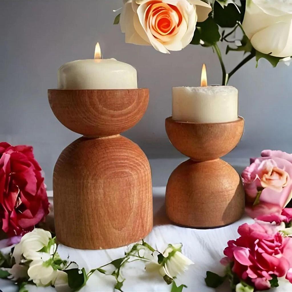 2-teiliger Kerzenhalter, Kerzenhalter aus Holz, bemalbar, dekorative Heimdekoration