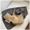 Versatile Retro Women Shoulder Bag Solid Color Pu Leather Underarm Bag with A Small Bag High Capacity Tote Bag