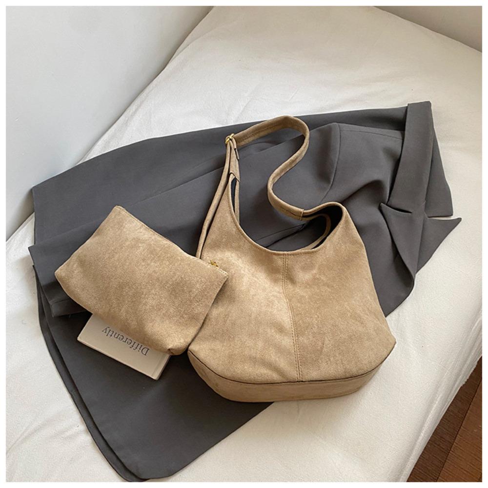 Versatile Retro Women Shoulder Bag Solid Color Pu Leather Underarm Bag with A Small Bag High Capacity Tote Bag